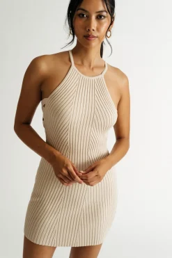 Tobi Somewhere To Go Ribbed Halter Mini Dress -
