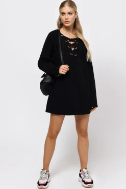 Tobi Sophia Lace Up Mini Dress - Black