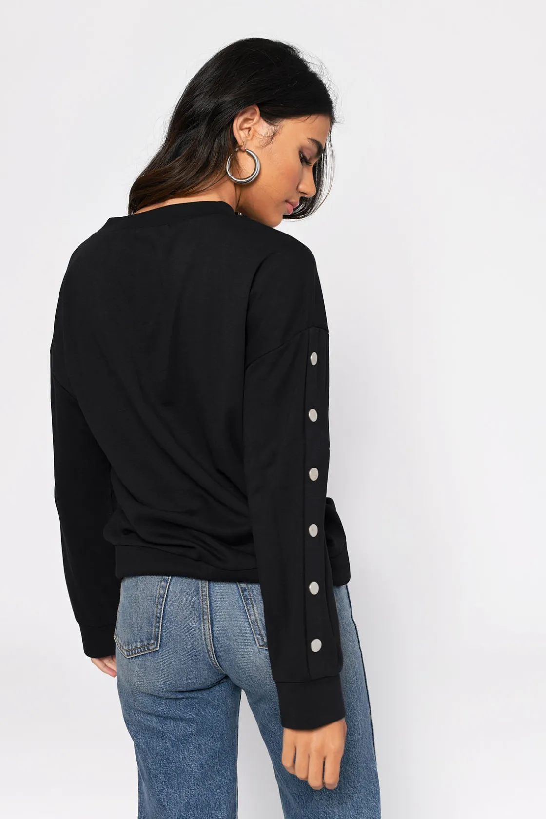 Tobi Sophie Snap Button Sweatshirt - Black