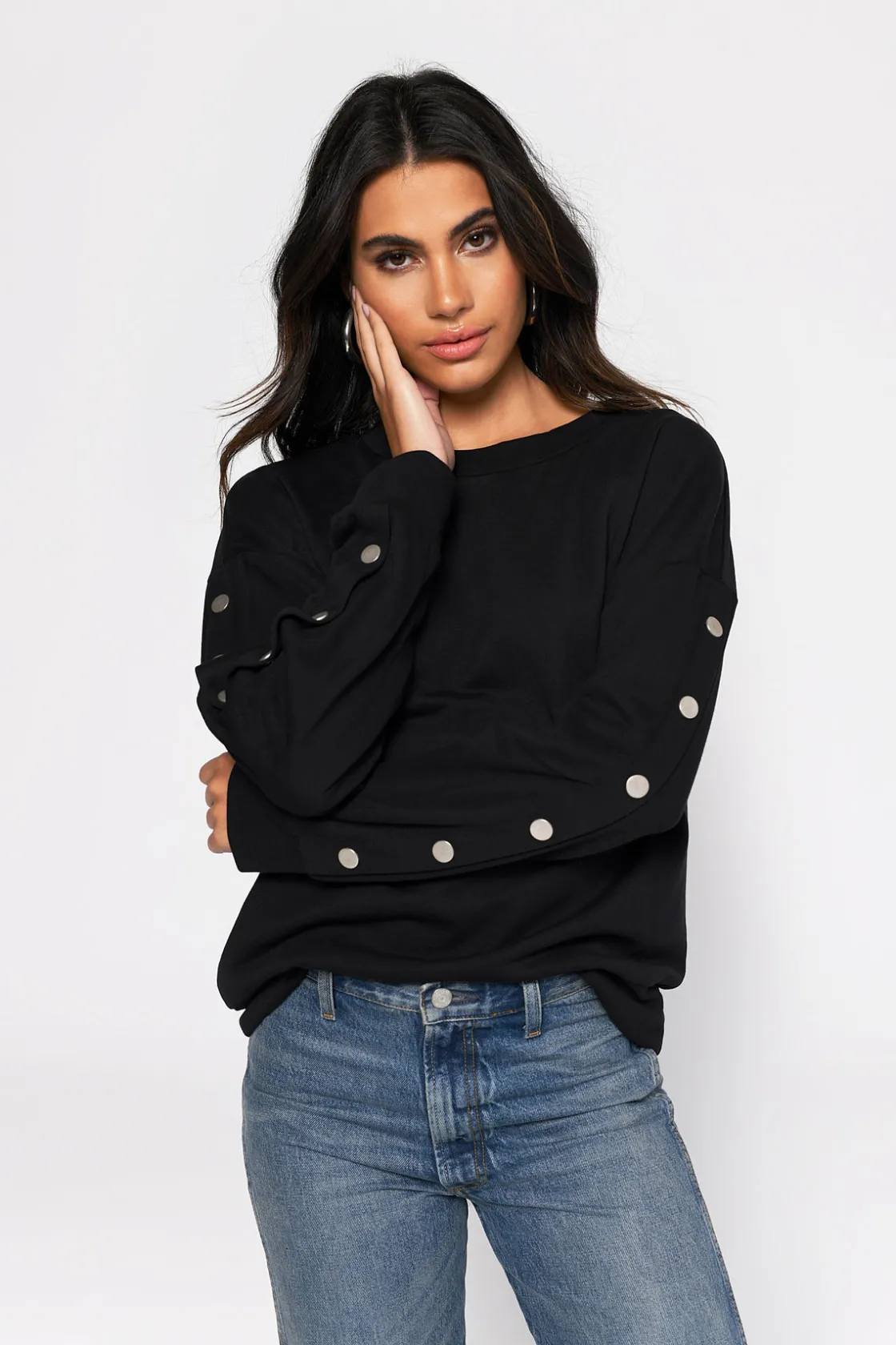 Tobi Sophie Snap Button Sweatshirt - Black