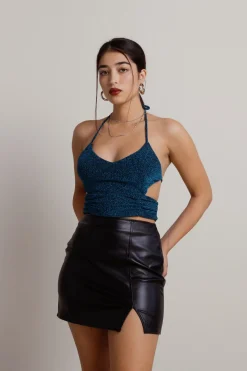 Tobi Sparkle And Glow Crop Top - Black-Teal
