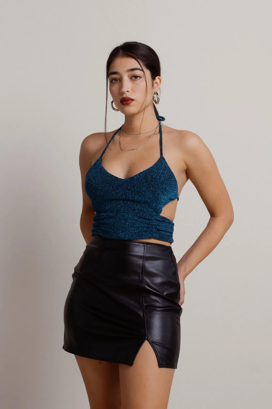 Tobi Sparkle And Glow Crop Top - Black-Teal