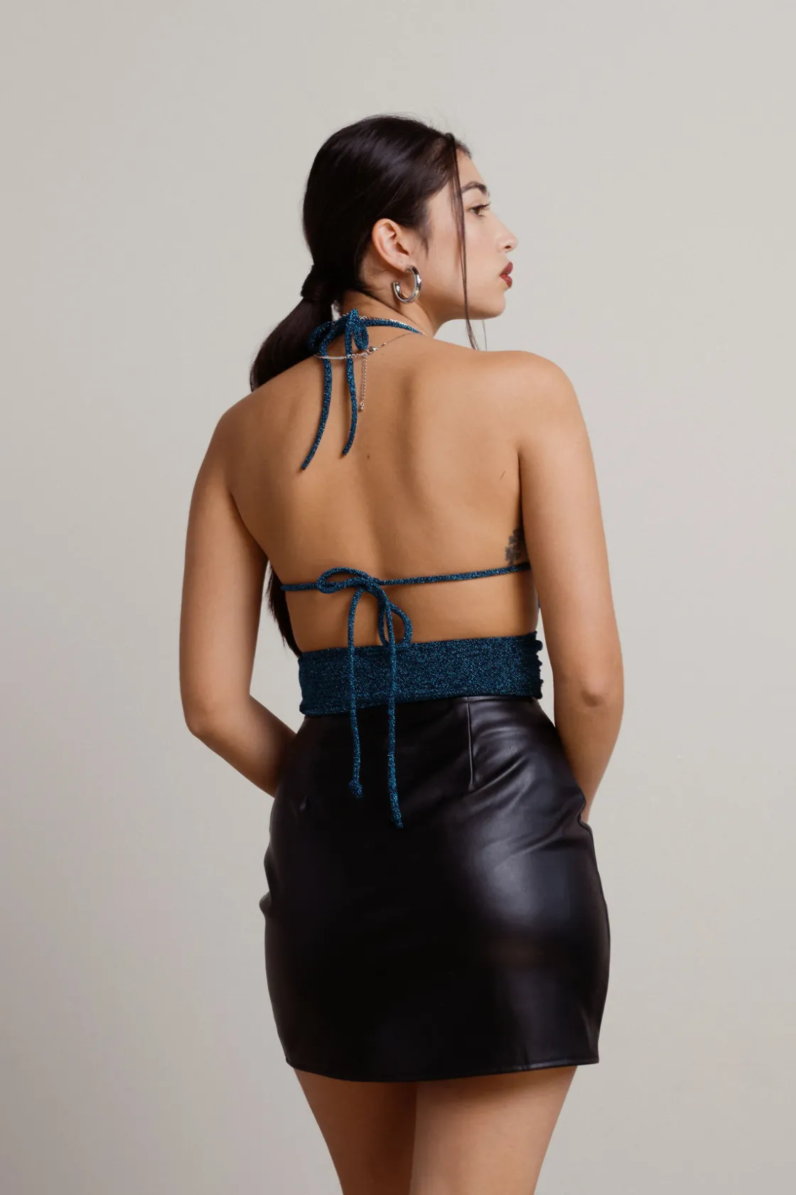 Tobi Sparkle And Glow Crop Top - Black-Teal