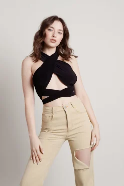 Tobi Spring Rain Crop Top - Black