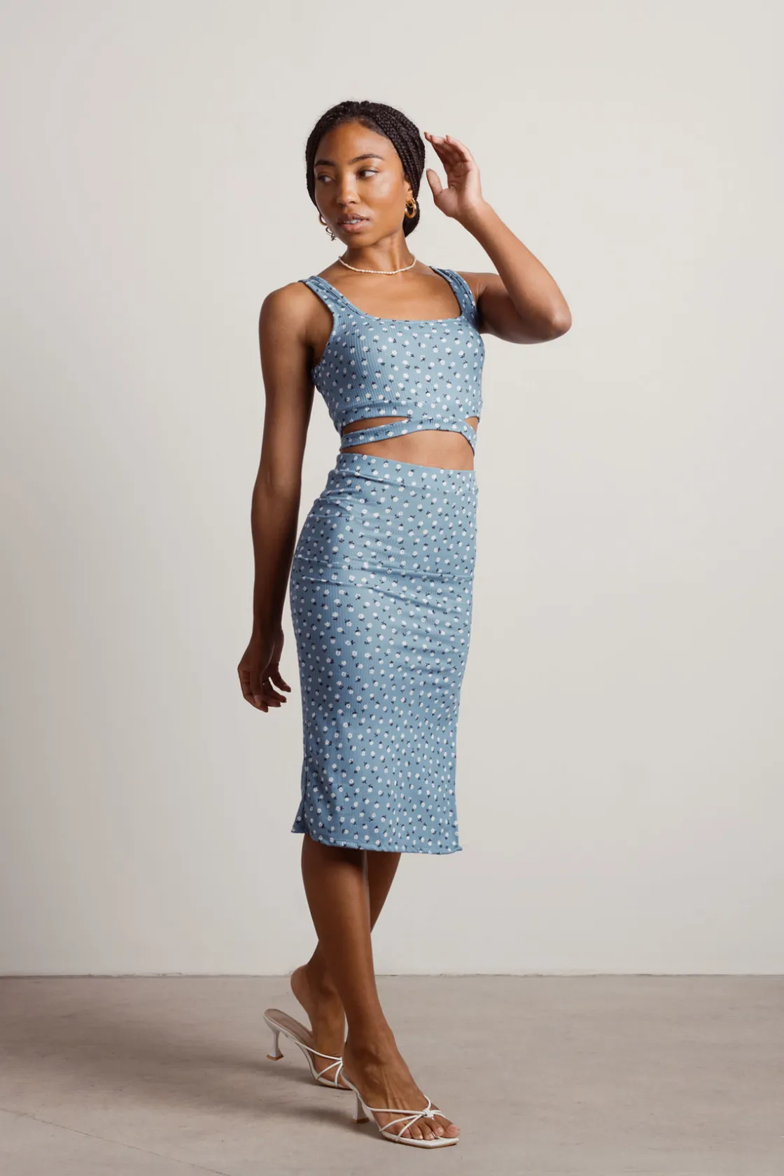 Tobi Spring Things Ribbed Crop Top And Midi Skirt Set -