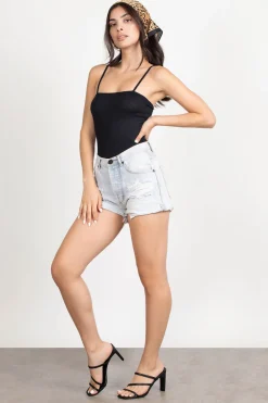 Tobi Square Up Ribbed Bodysuit - Black