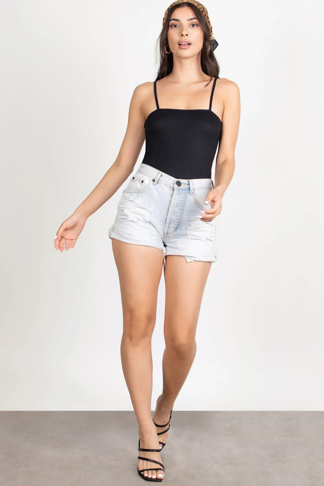 Tobi Square Up Ribbed Bodysuit - Black