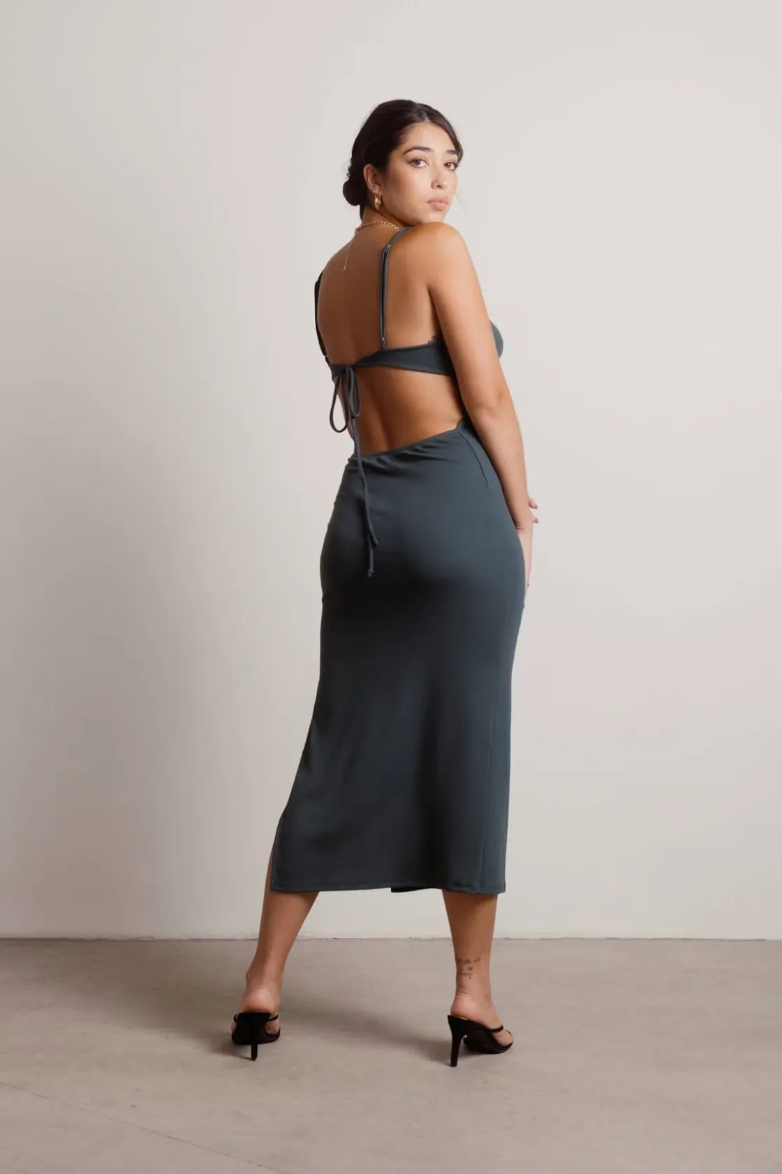Tobi Stacie Open Back Slit Midi Dress - Black
