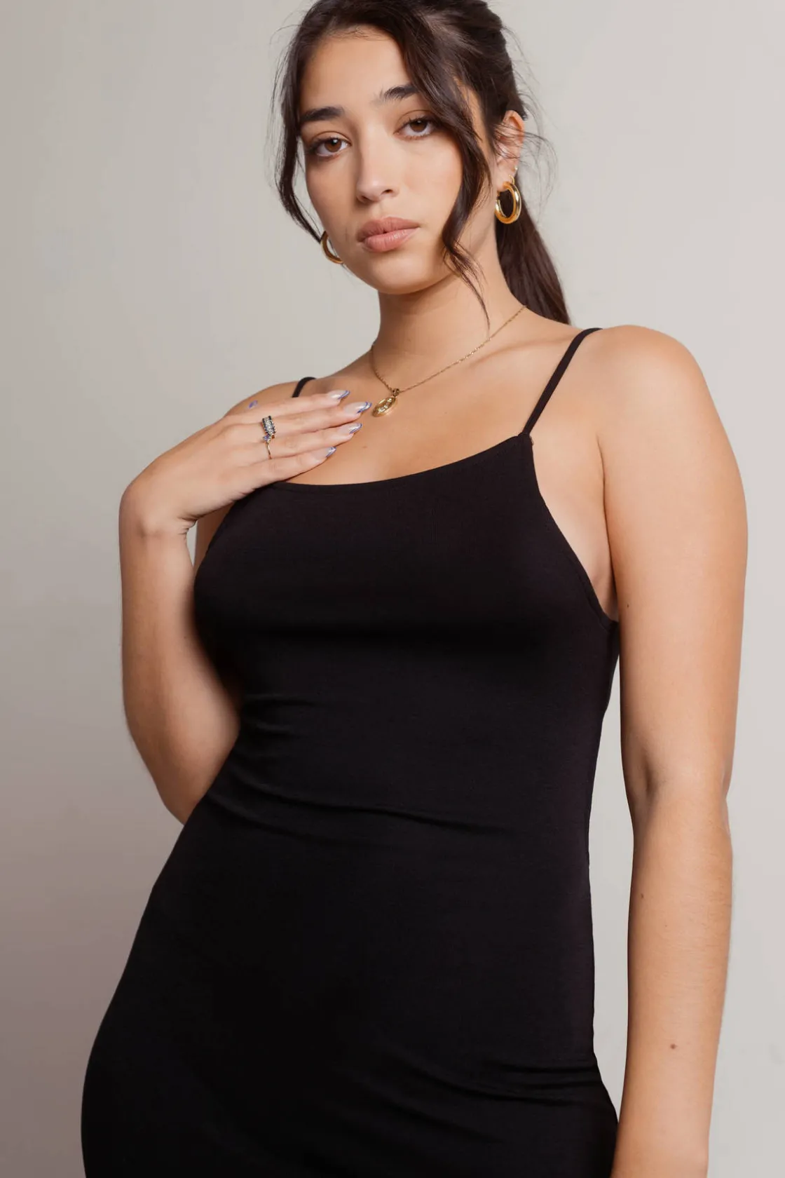 Tobi Stacie Open Back Slit Midi Dress - Black