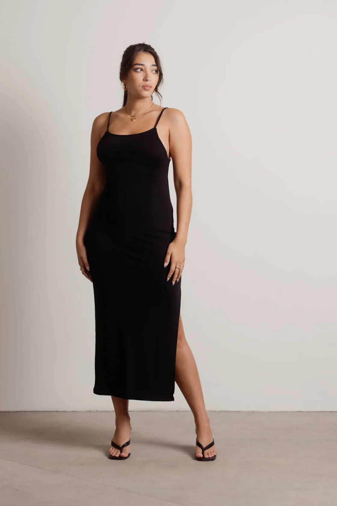 Tobi Stacie Open Back Slit Midi Dress - Black