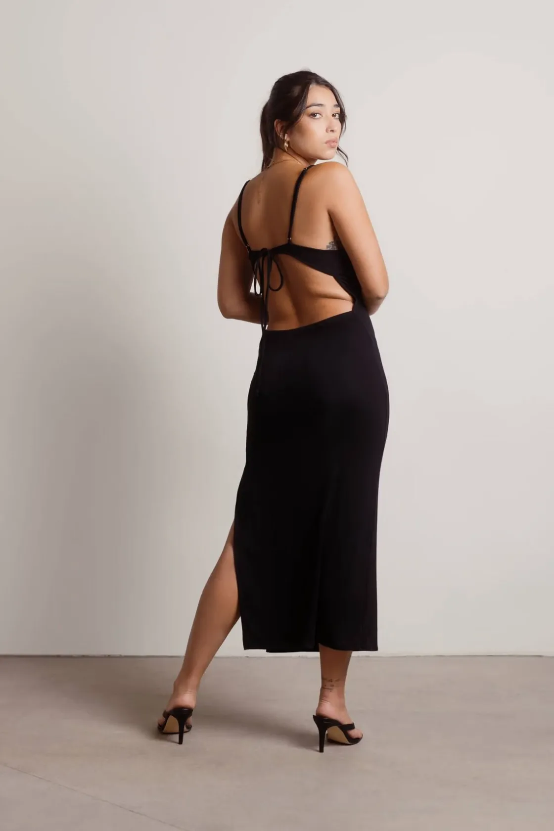 Tobi Stacie Open Back Slit Midi Dress - Black