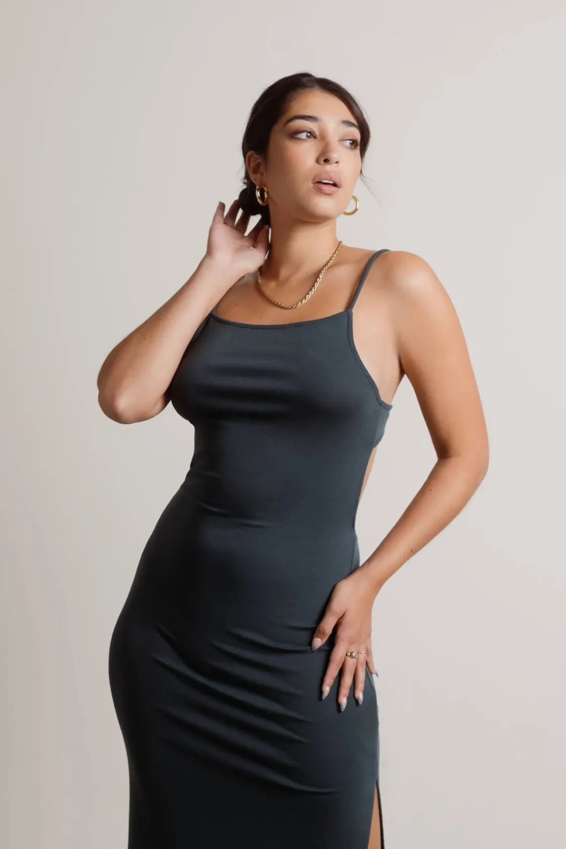 Tobi Stacie Open Back Slit Midi Dress - Black