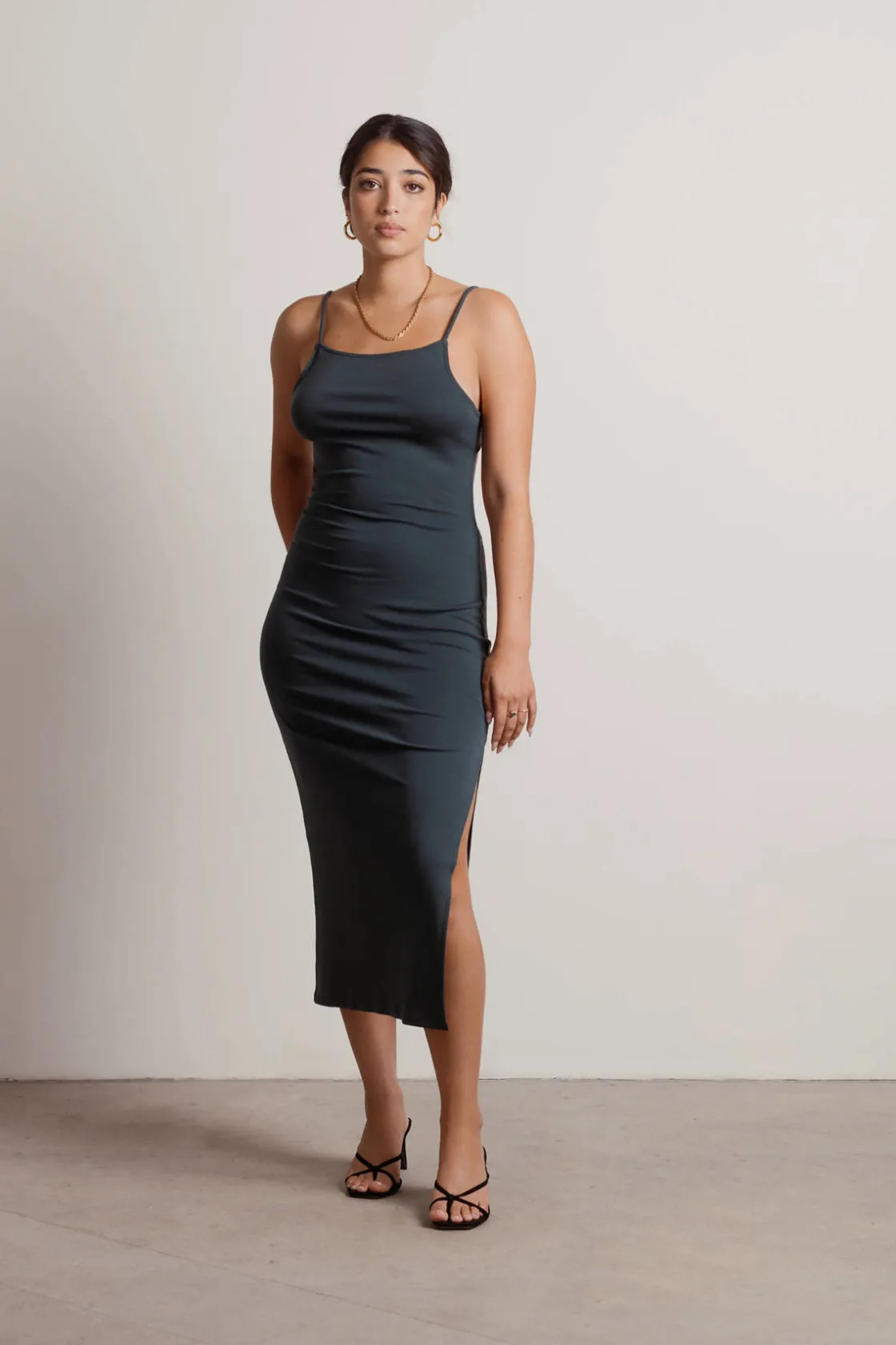 Tobi Stacie Open Back Slit Midi Dress - Black