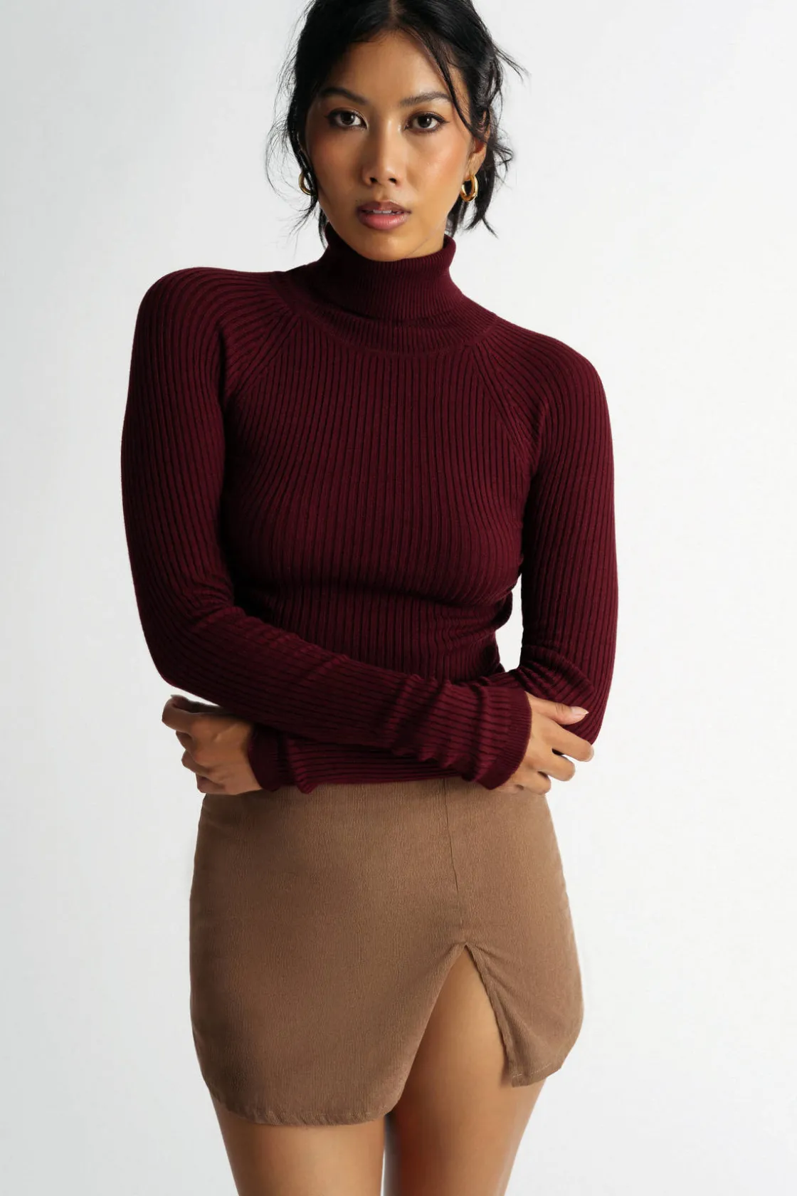 Tobi Stick Around Turtleneck Sweater - Dark Red