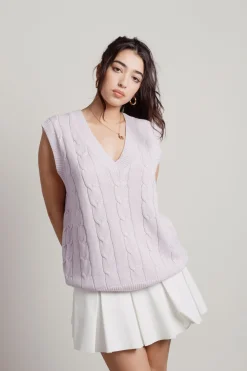 Tobi Studious Cable Knit Sweater Vest - Purple
