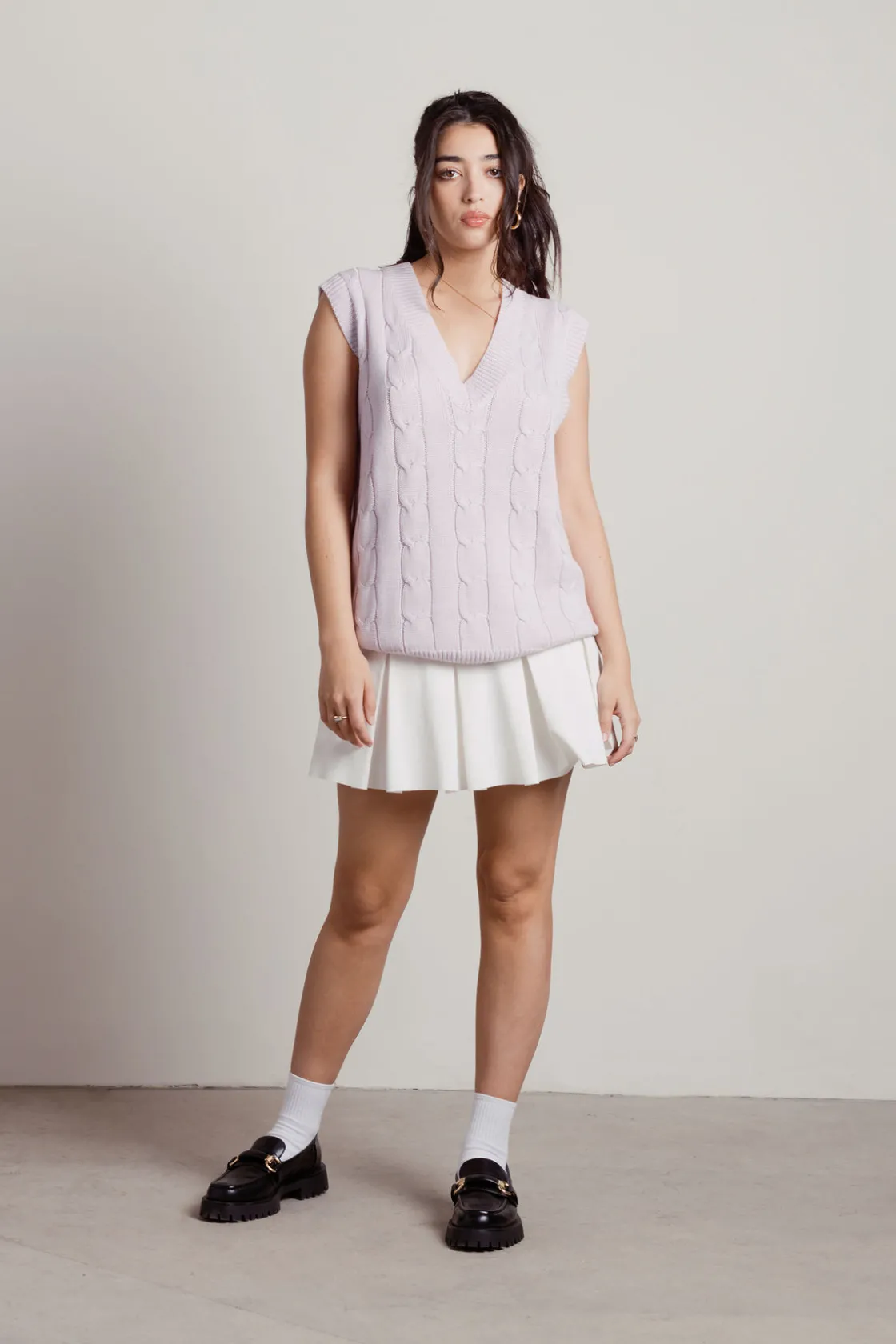 Tobi Studious Cable Knit Sweater Vest - Purple
