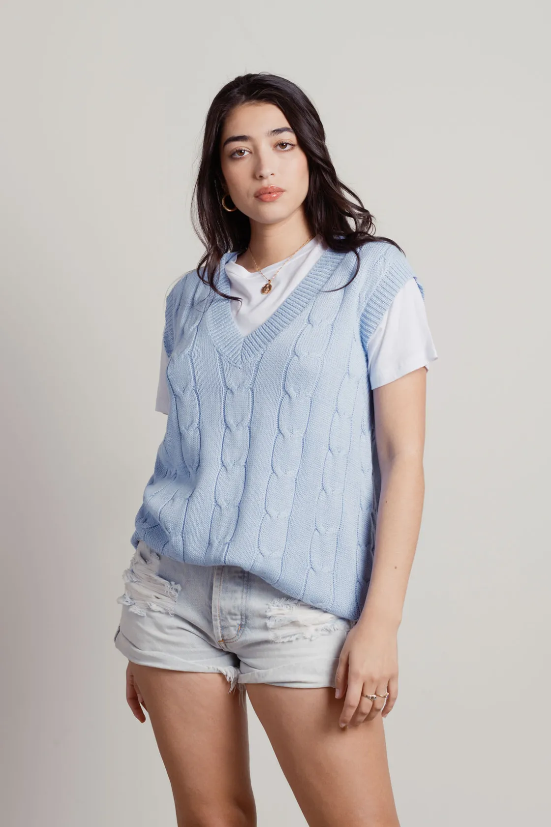 Tobi Studious Cable Knit Sweater Vest - Purple
