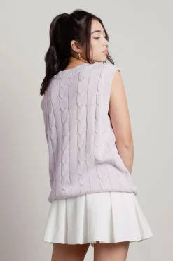 Tobi Studious Cable Knit Sweater Vest - Purple