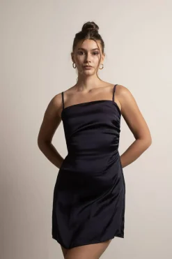 Tobi Sundaze Satin Skater Mini Dress - Navy