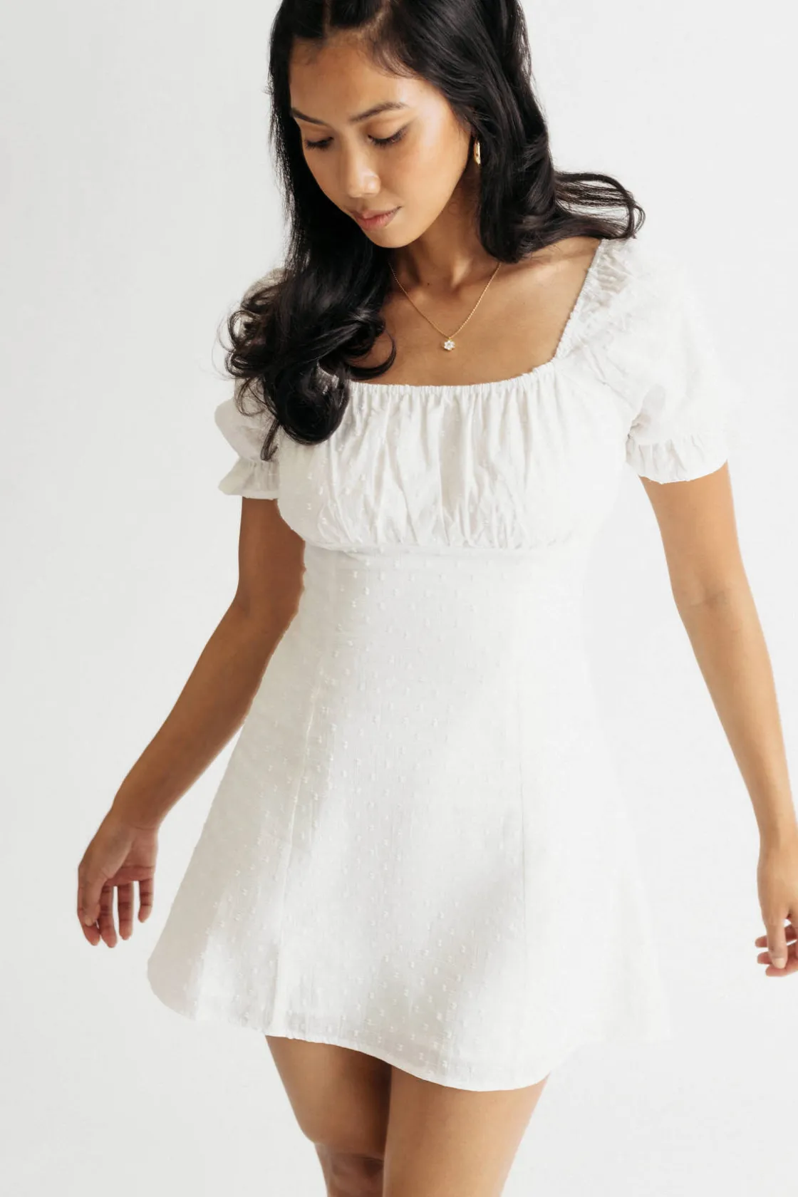 Tobi Sunny Village Swiss Dot Puff Sleeve Skater Dress