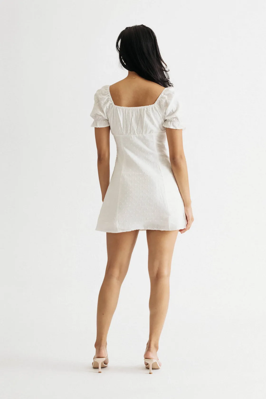 Tobi Sunny Village Swiss Dot Puff Sleeve Skater Dress
