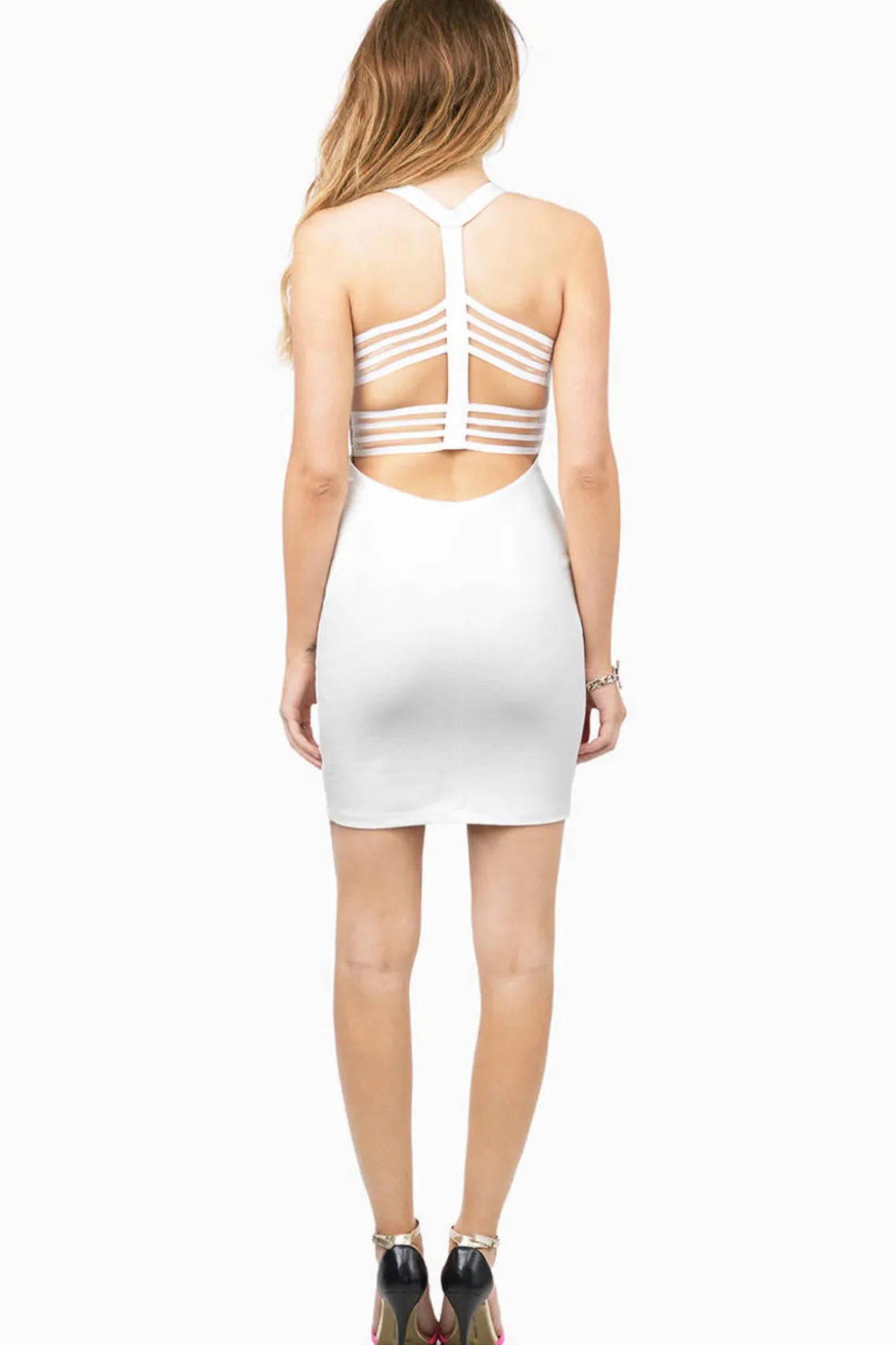 Tobi Swept Away Plunging Cage Strap Mini Dress -