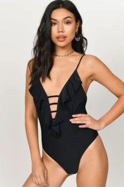 Tobi Swept Away Ruffle Monokini - Black