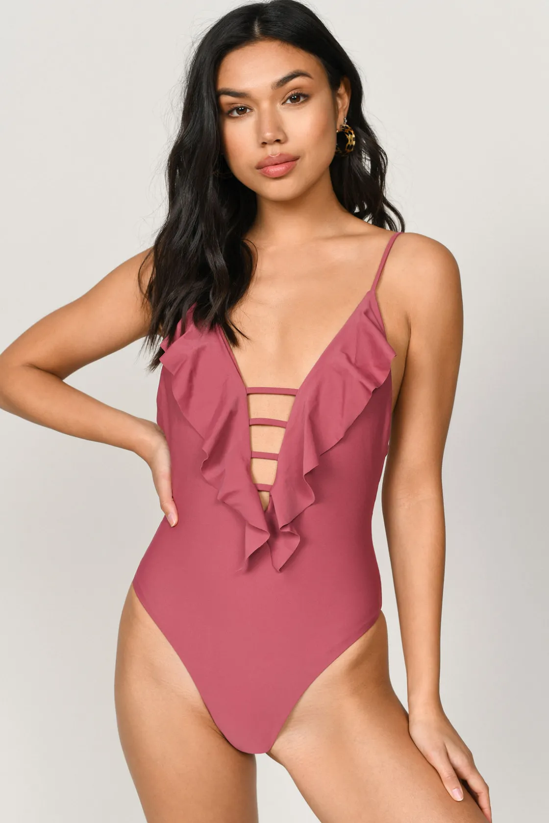 Tobi Swept Away Ruffle Monokini - Black