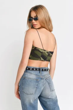 Tobi Take Action Crop Top - Olive Multi