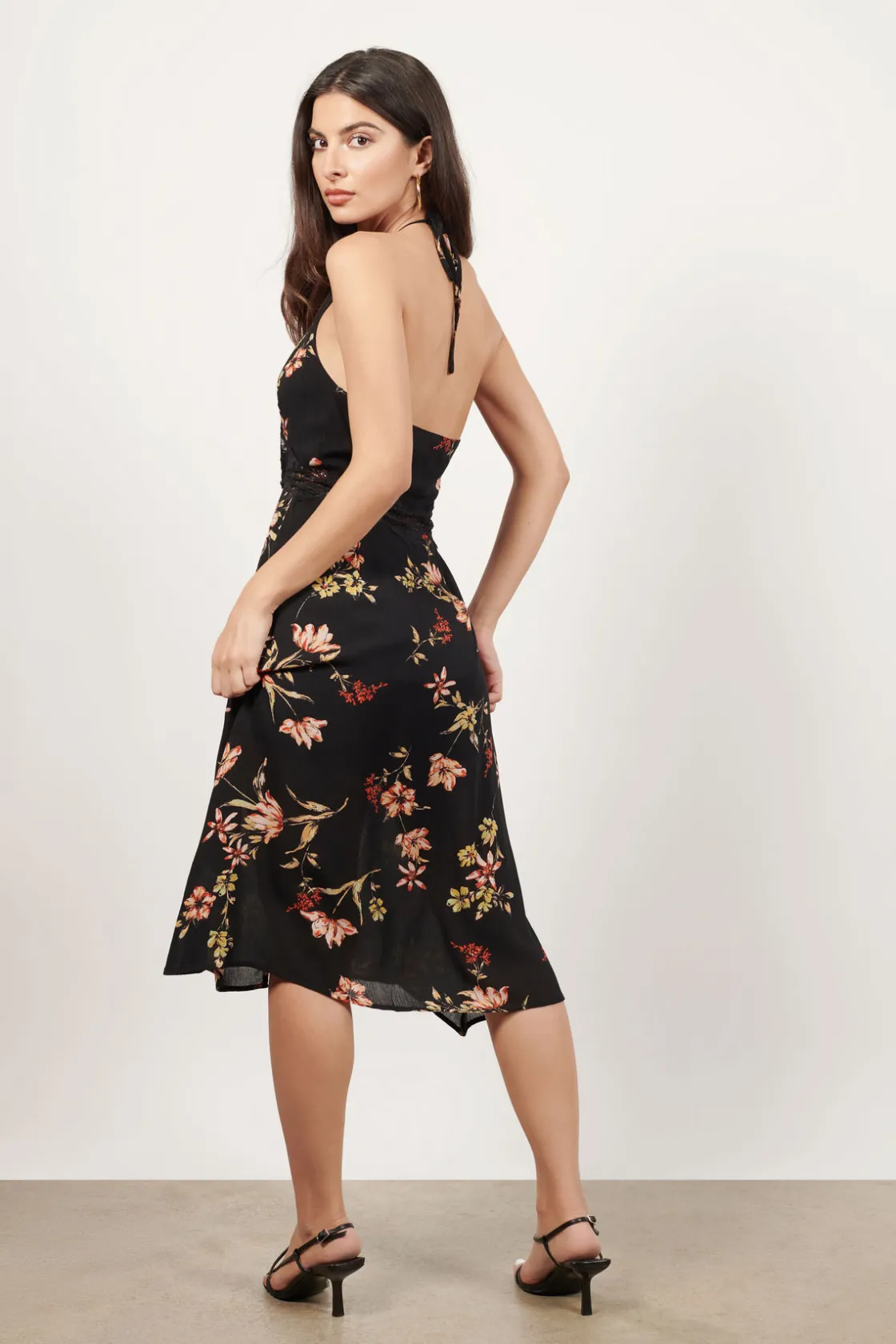Tobi Take Me Away Floral Lace Waist Midi Dress -