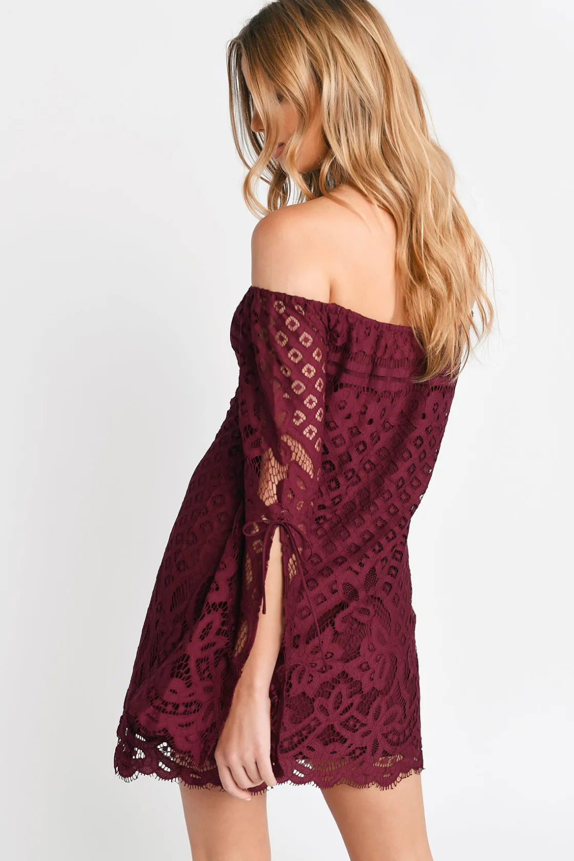 Tobi Take My Hand Off The Shoulder Lace Mini Dress -