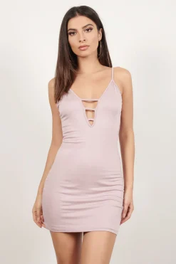 Tobi Take The Night Plunging Bodycon Mini Dress - Olive