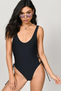 Tobi Taking Sides Lace Up Monokini - Black