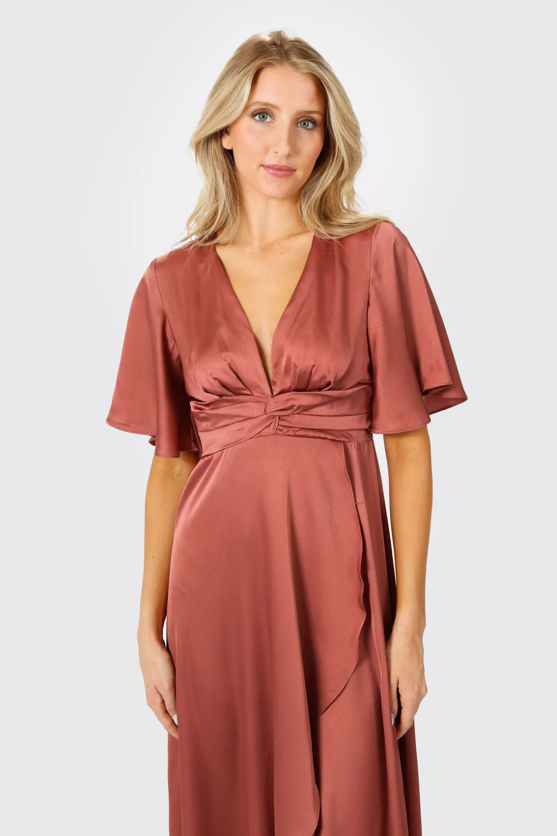 Tobi The Joy Of It Satin Surplice Maxi Dress - Emerald