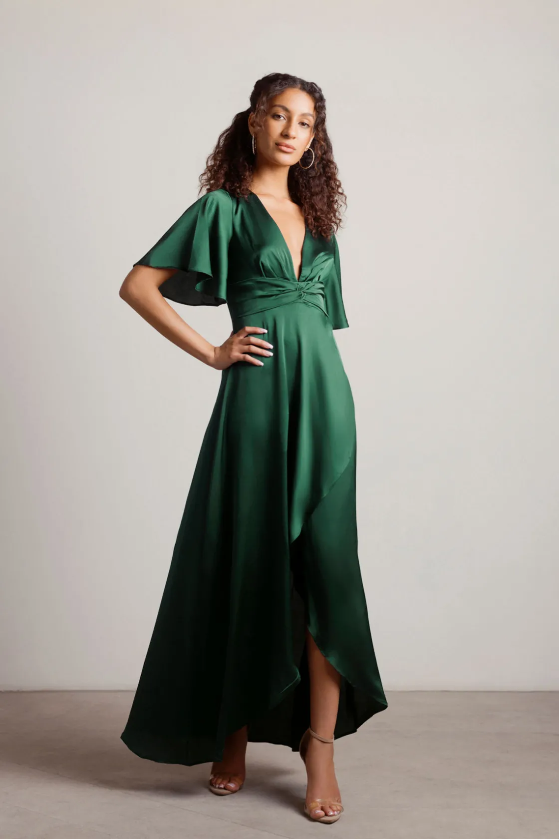 Tobi The Joy Of It Satin Surplice Maxi Dress - Emerald