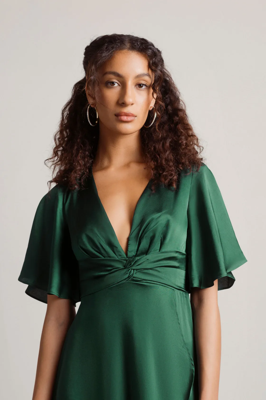 Tobi The Joy Of It Satin Surplice Maxi Dress - Emerald