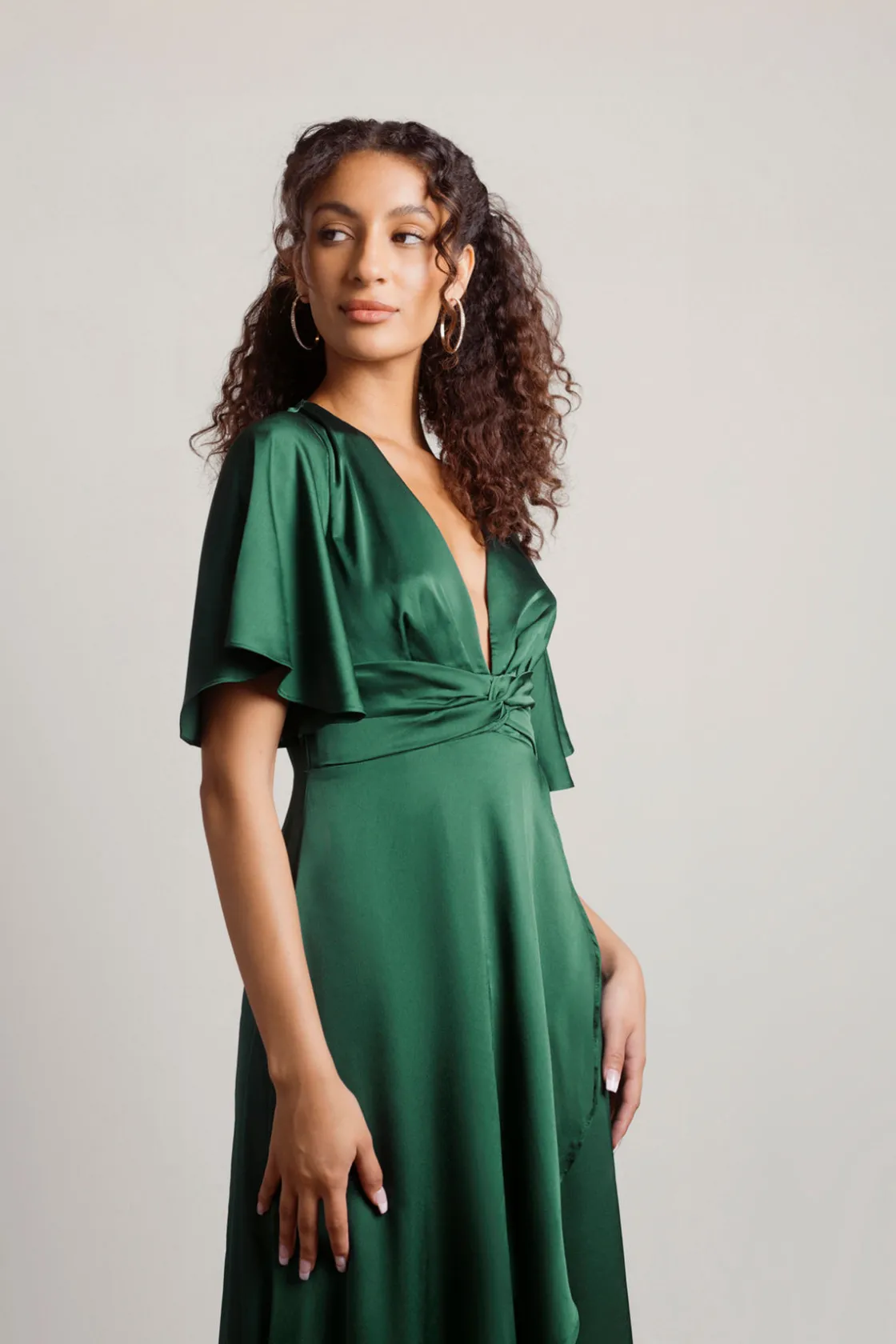 Tobi The Joy Of It Satin Surplice Maxi Dress - Emerald