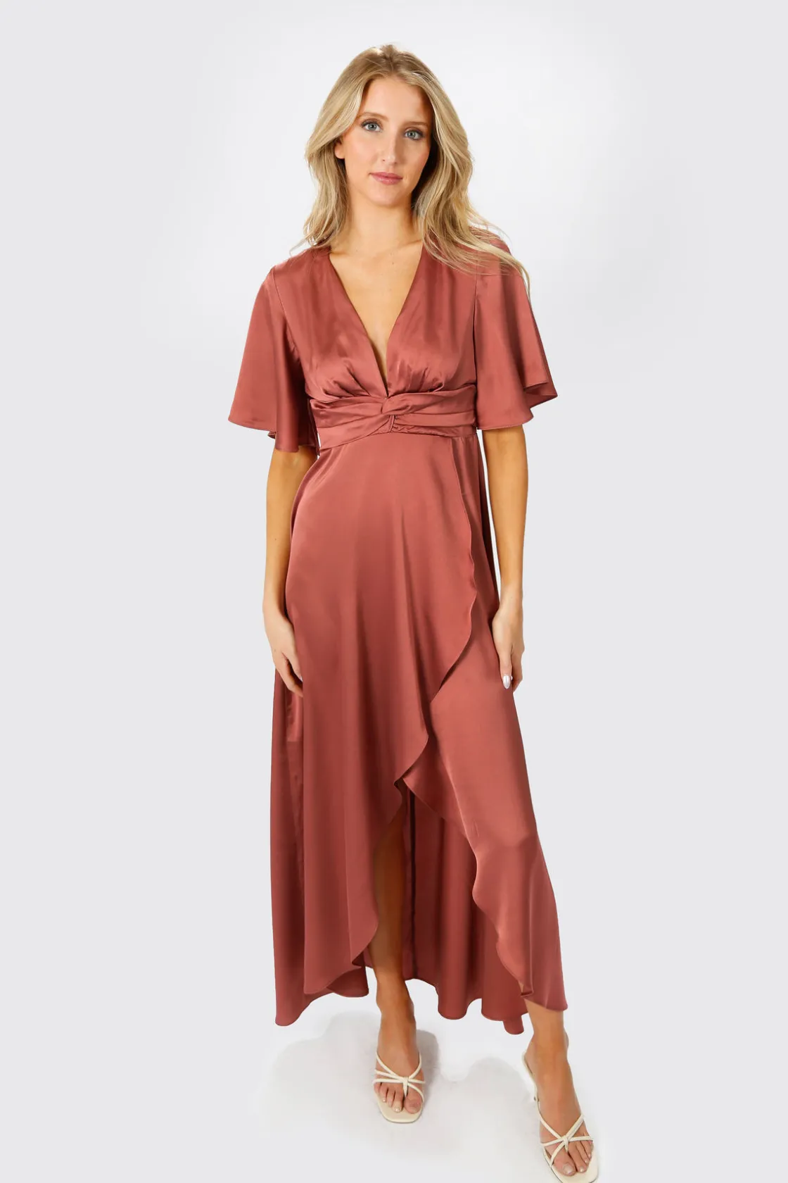 Tobi The Joy Of It Satin Surplice Maxi Dress - Emerald