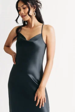 Tobi Theodora Satin Cowl Neck Midi Dress - Dark Navy