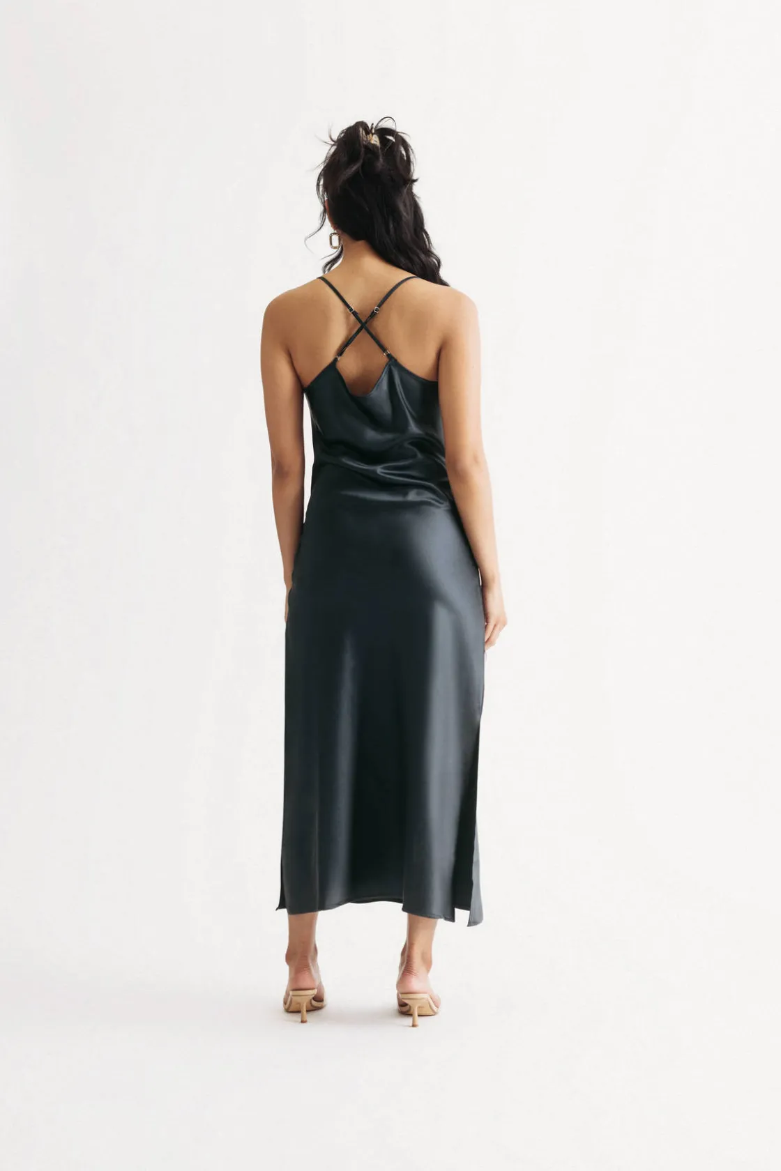 Tobi Theodora Satin Cowl Neck Midi Dress - Dark Navy