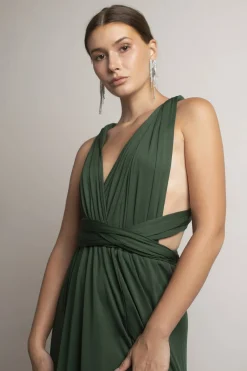 Tobi Think It Through Multiway High Slit Maxi Dress - Hunter Green