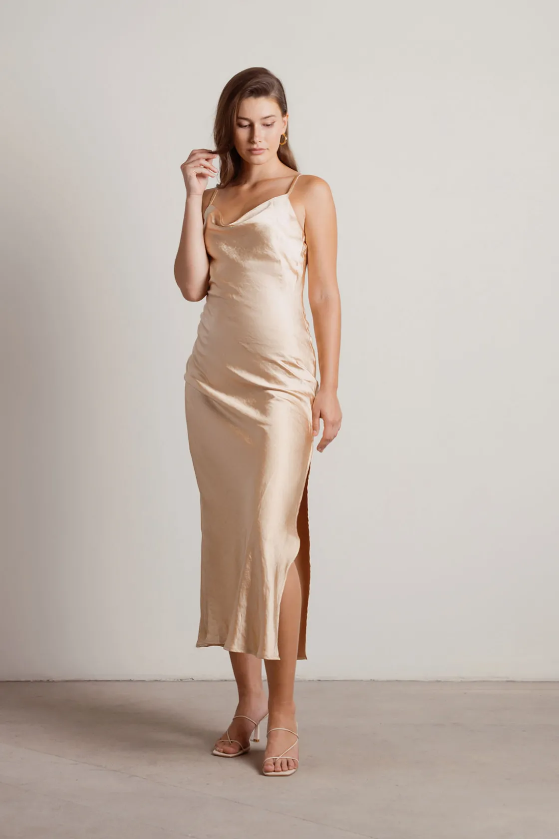 Tobi This Moment Satin Cowl Neck Maxi Dress - Terracotta
