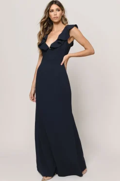 Tobi Too Close Ruffle Deep V Maxi Dress - Wine