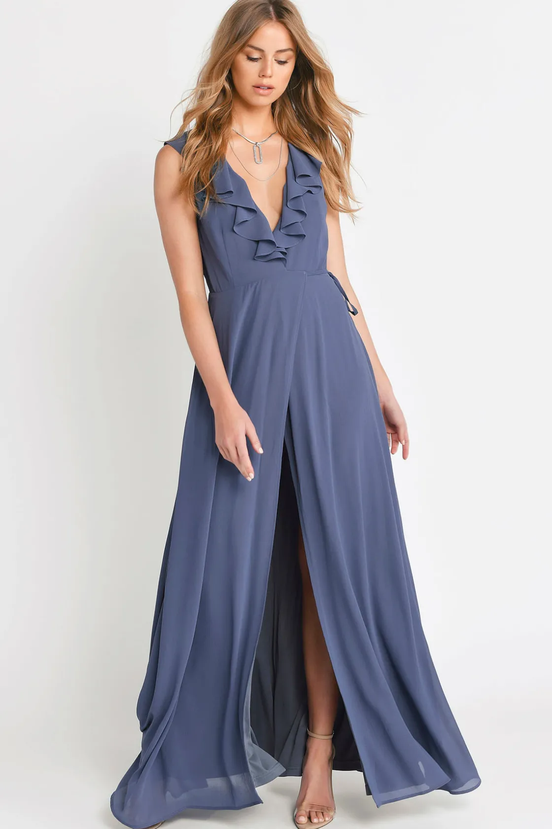 Tobi Treasure Me Plunging High Slit Maxi Dress - Lilac