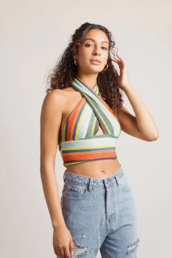 Tobi Tropical Weather Crop Top - Pink Green Multi