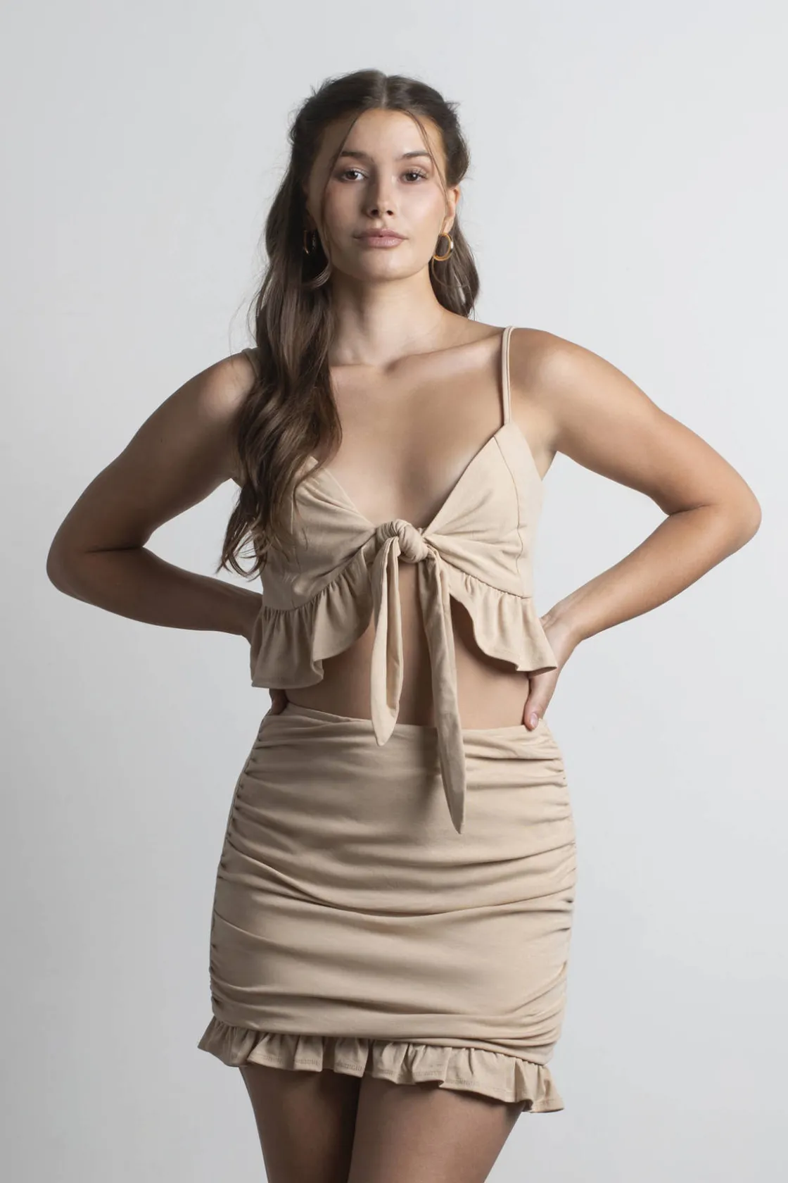 Tobi True Confessions Ruffle Crop Top And Mini Skirt Set -