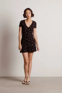 Tobi Two Fold Floral Ribbed Mini Dress -