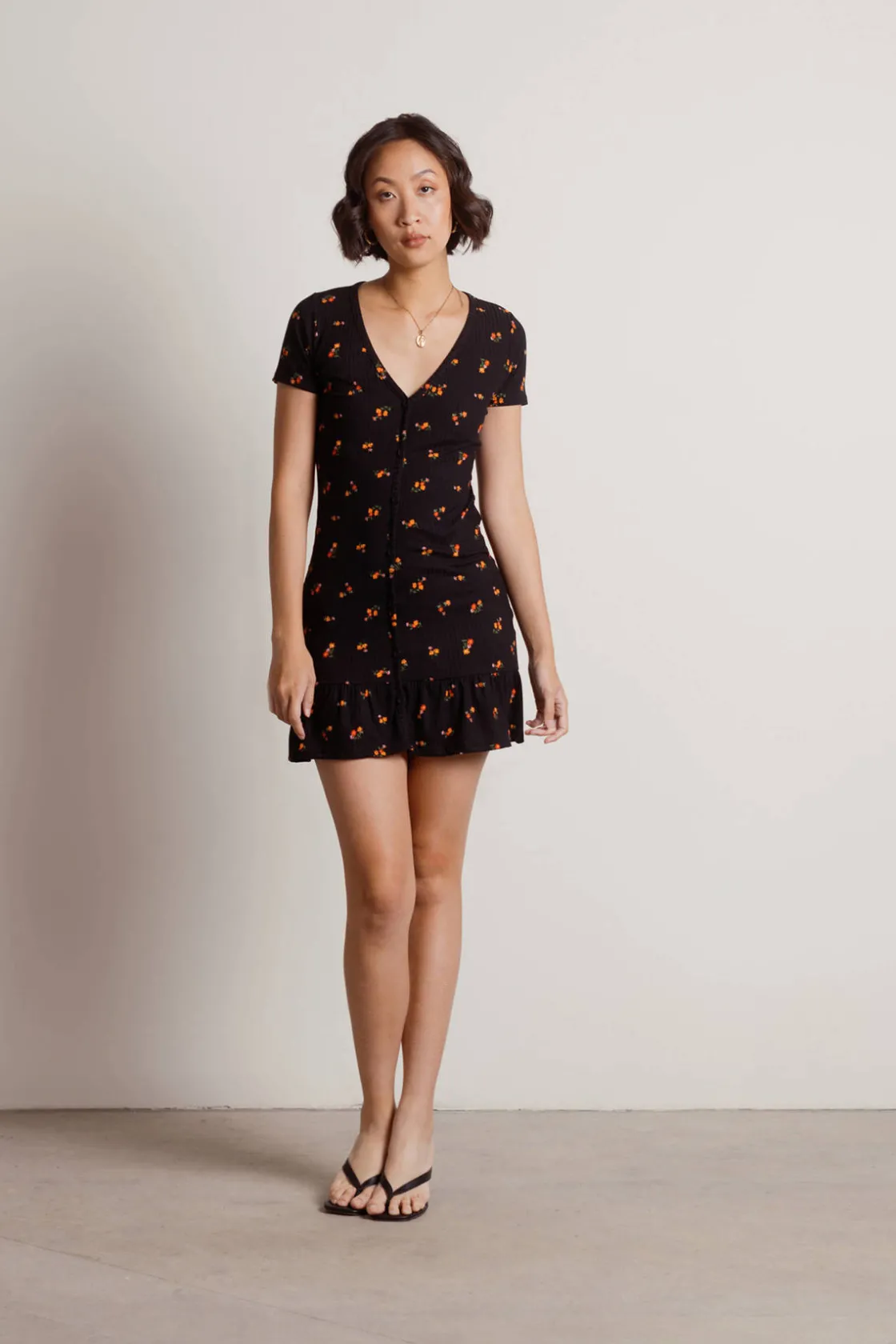 Tobi Two Fold Floral Ribbed Mini Dress -