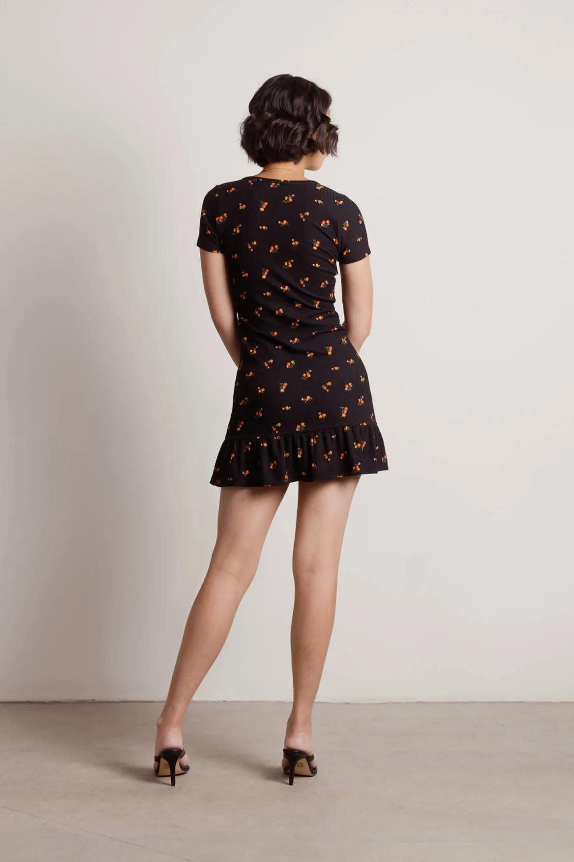 Tobi Two Fold Floral Ribbed Mini Dress -