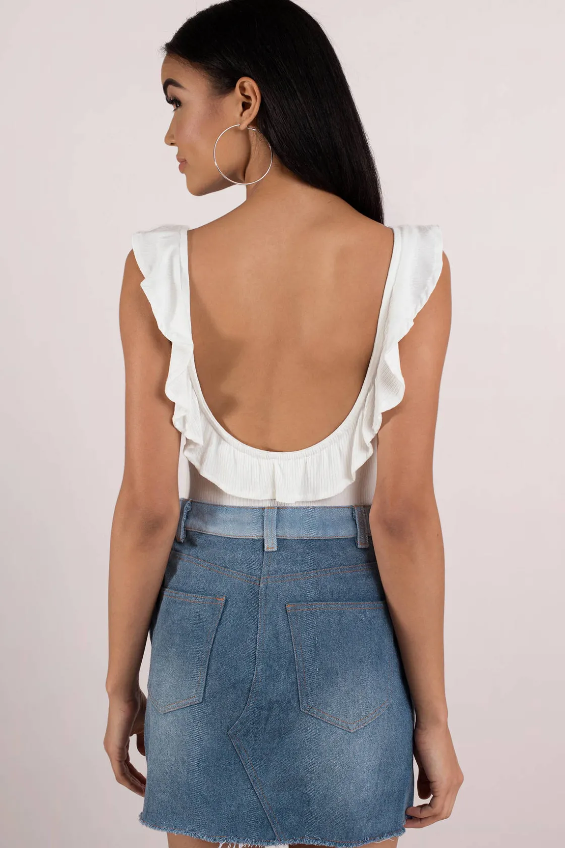 Tobi Two Step Hem Denim Mini Skirt -